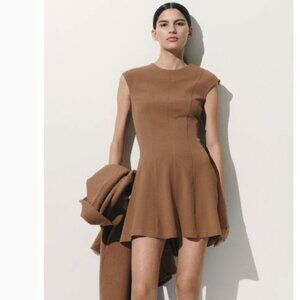 H&M NEW Flared-Skirt Twill Dress Dark Beige / Tan - Medium
